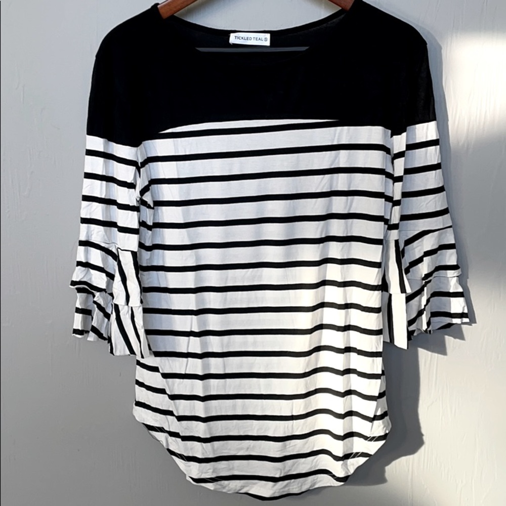 Tickled Teal Ruffled Sleeve Top